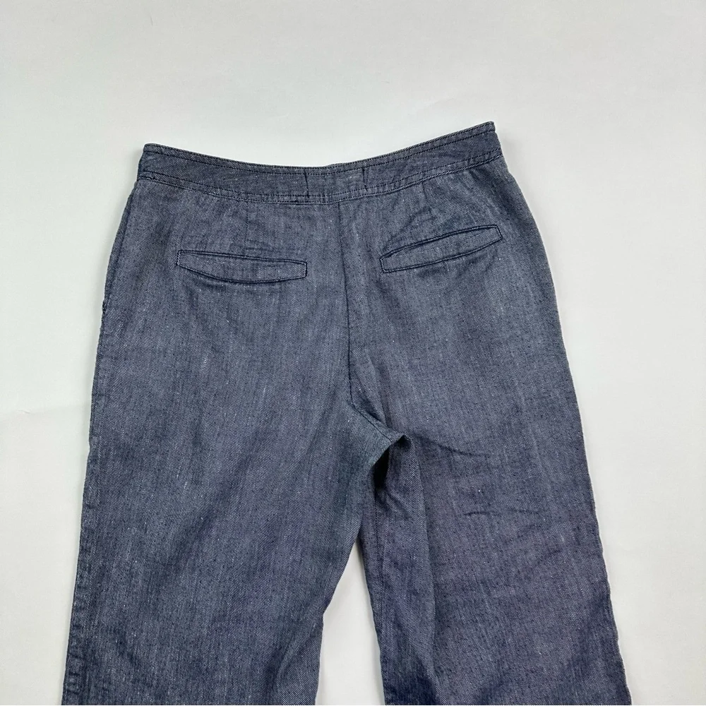 Anthropologie Ett:Twa Chambray Linen Ruffle Hem Wide Leg Pants Size 0 - Picture 7 of 10